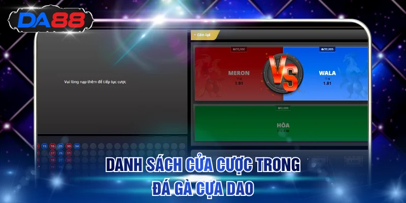 Các cửa cược tương ứng tỷ lệ trả thưởng hấp dẫn